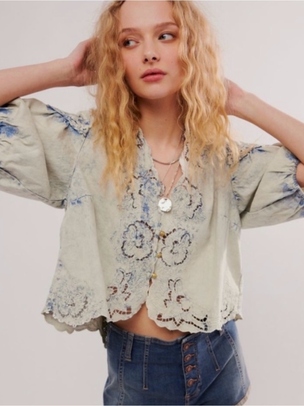 NWOT Free People Corinna Denim Top